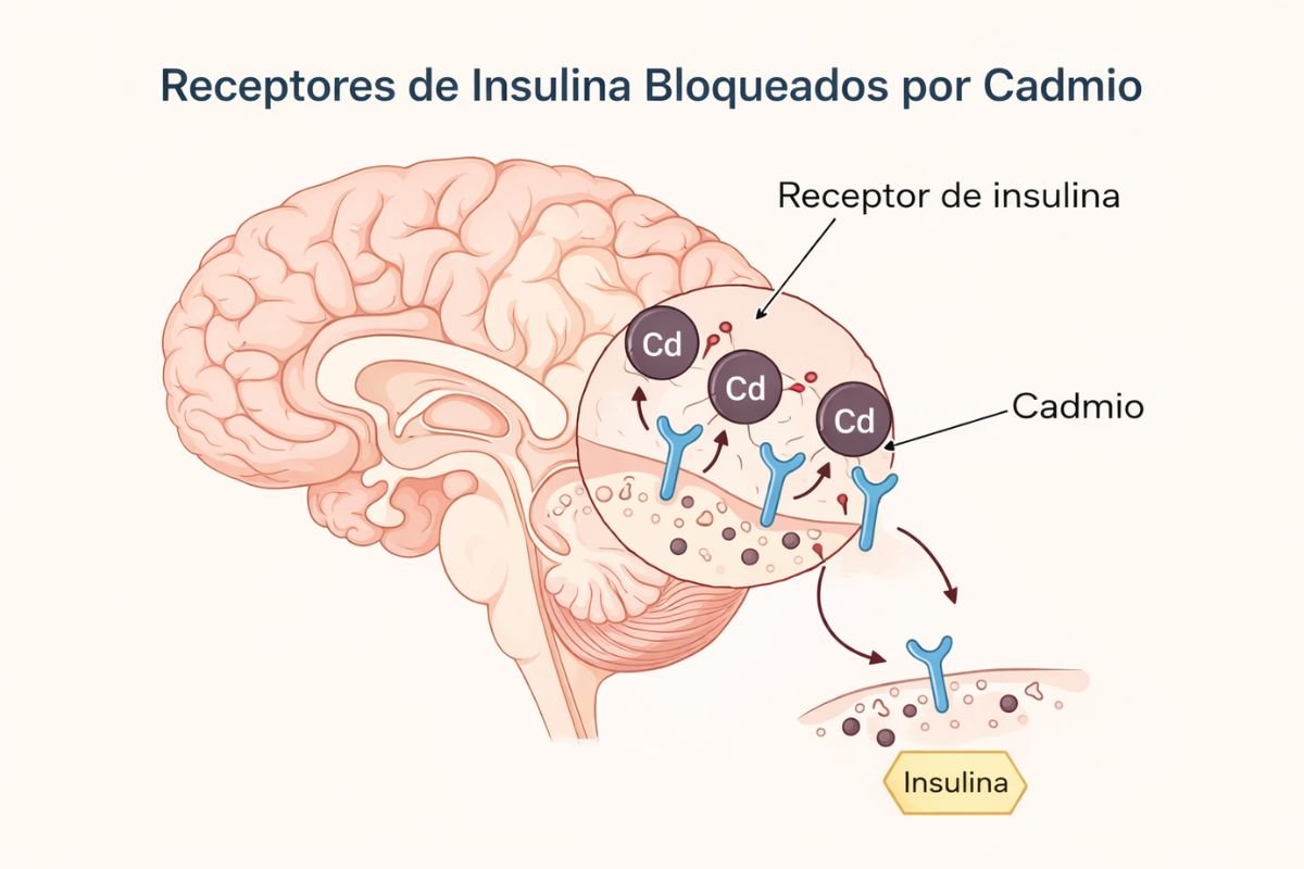 Cadmio bloqueando receptores de insulina cerebrales
